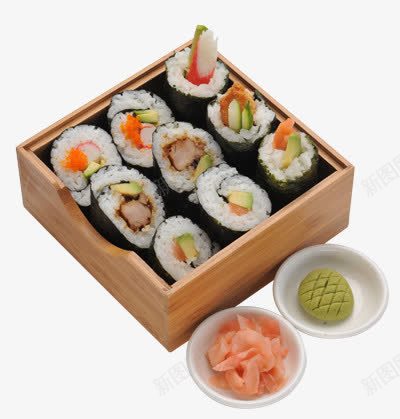 美味寿司木盒装png免抠素材_新图网 https://ixintu.com 产品实物 寿司卷 美食