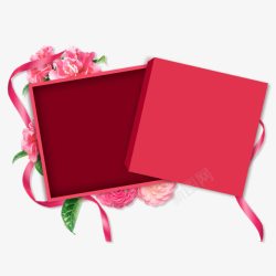 红色花朵打开的礼盒装饰图案素材