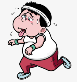 跑步卡通减肥男锻炼满头大汗的胖小孩高清图片