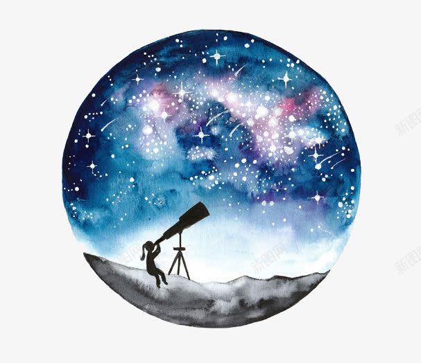 圆形星空图案png免抠素材_新图网 https://ixintu.com 夜晚 星空 望远镜 流星