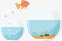 两个小动物两个鱼缸卡通浅蓝金鱼鱼缸素矢量图高清图片