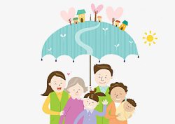 一把伞卡通手绘一家人撑一把伞的高清图片