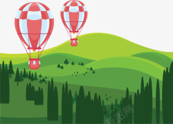 飞过绿色草地热气球素材