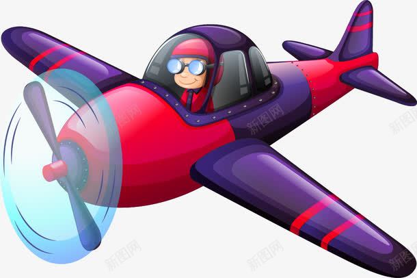 卡通紫色战斗机png免抠素材_新图网 https://ixintu.com Q版紫色战斗机 开飞机的飞行员 手绘紫色战斗机 红紫相间