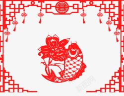 中国结窗花年年有余红色剪纸高清图片