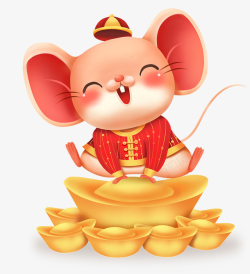 鼠年发财老鼠坐着金元宝高清图片