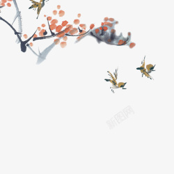 创意秋分落叶装饰创意水墨画植物高清图片