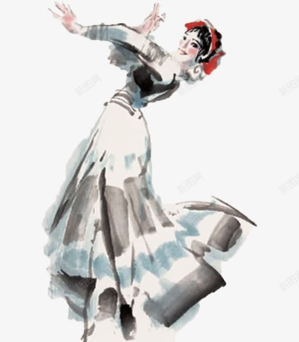 少数民族少女跳舞水墨图png免抠素材_新图网 https://ixintu.com 传统 民族舞 水墨画 跳舞 跳舞姿势