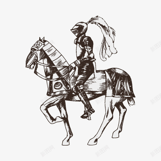 中世纪骑士图标png_新图网 https://ixintu.com 中世纪骑士 士兵 将军 手绘 毛笔马 蒙面 西式 马 骑士 黑白色调