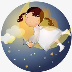 仰望星空的女孩卡通插图睡着做梦的女孩高清图片