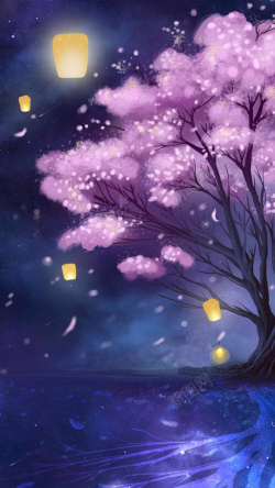 夜晚樱花紫色梦幻夜景H5背景高清图片