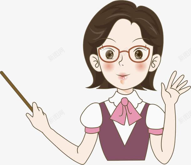 戴眼镜的老师png免抠素材_新图网 https://ixintu.com 卡通 头像 女人 插图 木棍 漂亮的 眼镜 老师 讲课
