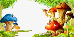 各色卡通篱笆森林蘑菇树木高清图片