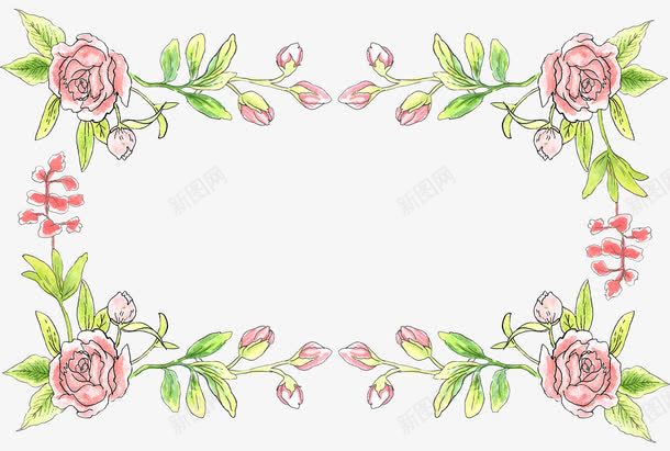 长方形花朵花环png免抠素材_新图网 https://ixintu.com 叶子 粉红色的 绿色的 花朵 花环 边框 长方形