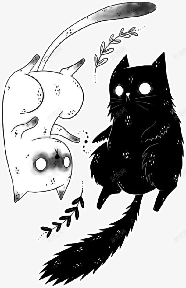 诡异黑白猫咪png免抠素材_新图网 https://ixintu.com 填色练习 手绘 暗黑 猫 猫咪 诡异 黑暗 黑白
