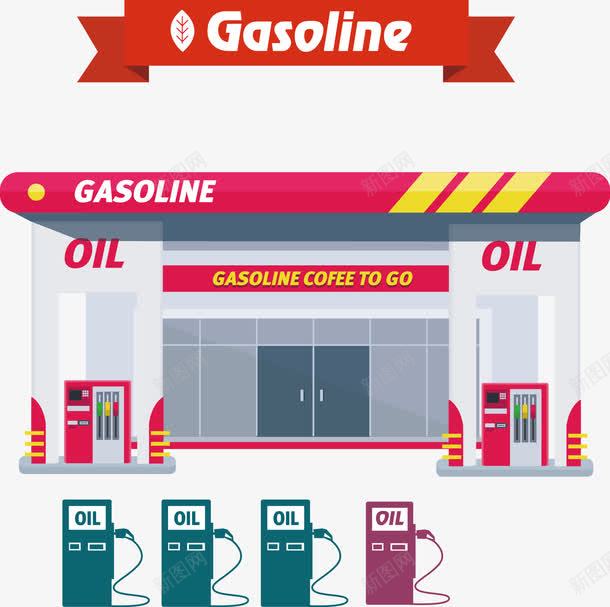 卡通矢量图ai免抠素材_新图网 https://ixintu.com 加油图 加油站 卡通 建筑物 情景装饰 矢量图 道路装饰
