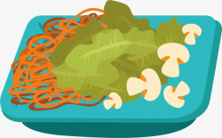 蓝色蘑菇蓝盘子里丰盛的饭菜矢量图高清图片