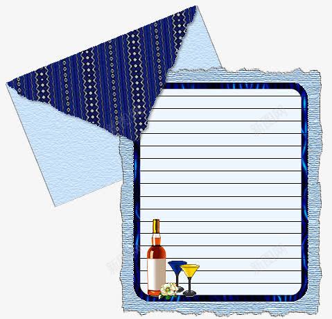 蓝色信封png免抠素材_新图网 https://ixintu.com 书信 信封 冷色调 手绘 装饰图案 酒 酒杯