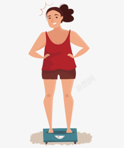 一个女子手绘女子站在体重秤上矢量图高清图片