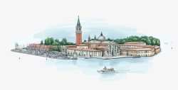 威尼斯风光手绘卡通威尼斯城市高清图片