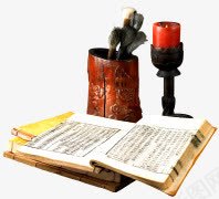 古代书籍png免抠素材_新图网 https://ixintu.com 中国风 书本 书籍 古代 古典 烛台 笔筒