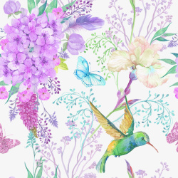 紫色布料吧椅手绘飞鸟和彩色花高清图片