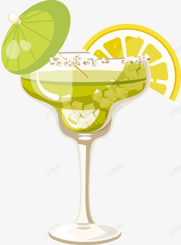 绿色鸡尾酒png免抠素材_新图网 https://ixintu.com 免抠PNG 果汁 柠檬片 牙签伞 玻璃杯 绿色纸伞 酒吧 饮料 鸡尾酒