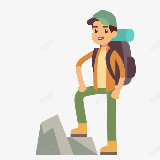 卡通登山的人物png免抠素材_新图网 https://ixintu.com 人物设计 卡通 戴帽子的男子 探险 爬山小人 运动