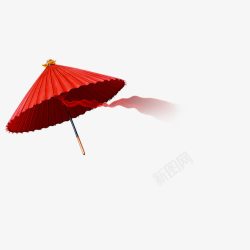 中国风红伞丝带素材
