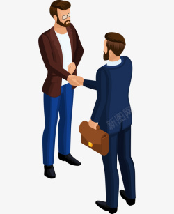商务面谈手绘卡通商务人物握手谈判高清图片