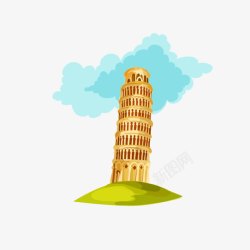 意大利旅行水彩意大利旅行元素比萨斜塔高清图片