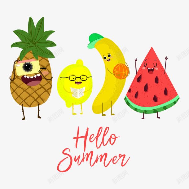 欢乐可爱的夏季水果创意插画png免抠素材_新图网 https://ixintu.com 凤梨 夏日水果 手绘 柠檬 菠萝 西瓜 香蕉
