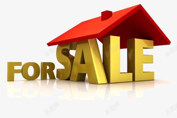 房屋出售文字图标png_新图网 https://ixintu.com sold 房子出售 房屋买卖 房屋交易 文字 红色屋顶 金色 销售房屋