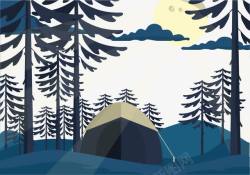 蓝色帐篷森林夜景矢量图高清图片