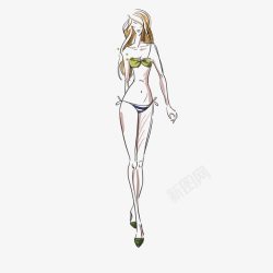 腰部线条手绘泳衣模特女性腰部曲线高清图片