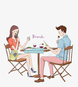 餐桌椅卡通吃饭的两个人高清图片