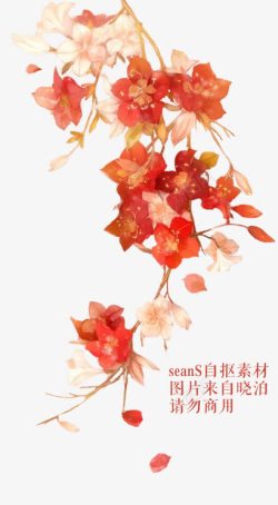 水墨红花水墨红花白花绿叶高清图片