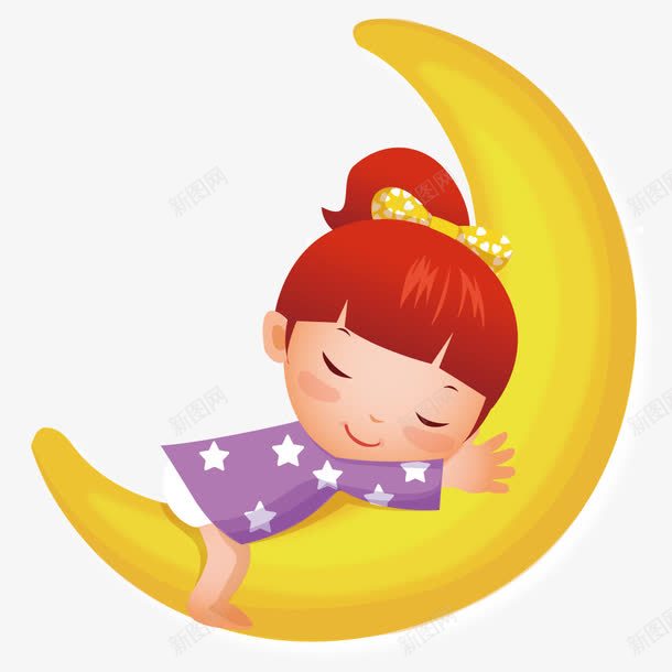 女孩在月亮上熟睡png免抠素材_新图网 https://ixintu.com 卡通 女孩 月亮 熟睡 矢量人物