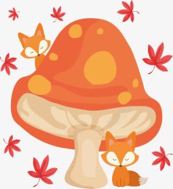 秋天的蘑菇和狐狸素材