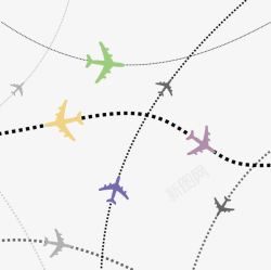 简约航线简约彩色小飞机抽象飞行航线高清图片