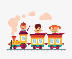卡通小孩坐火车素材
