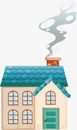 蓝色屋瓦袅袅炊烟高清图片