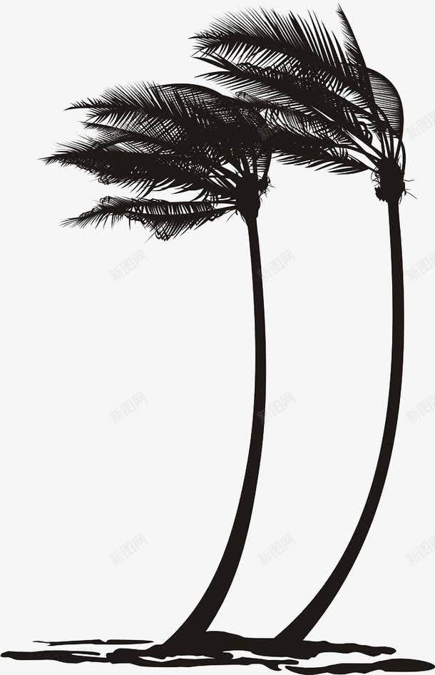 黑色被吹弯的椰树png免抠素材_新图网 https://ixintu.com 暴风 椰树 风 飓风 黑色 龙卷风