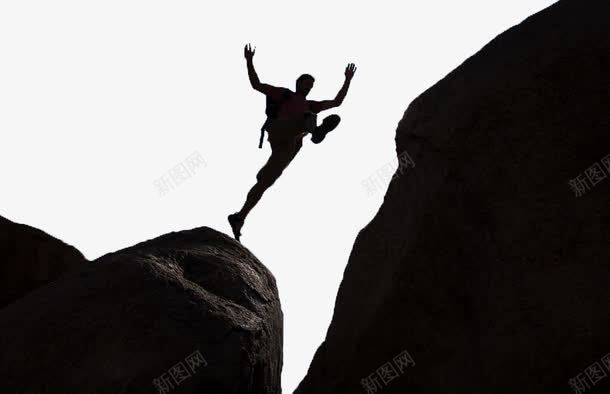 黑色跨跃的人影png免抠素材_新图网 https://ixintu.com 人物 岩石 跨跃 跳起来的人 跳跃