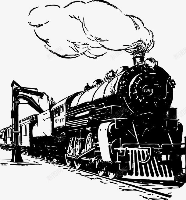黑色火车黑色线稿png免抠素材_新图网 https://ixintu.com 列车 复古 机械 火车 烟雾 精细 行使 黑白