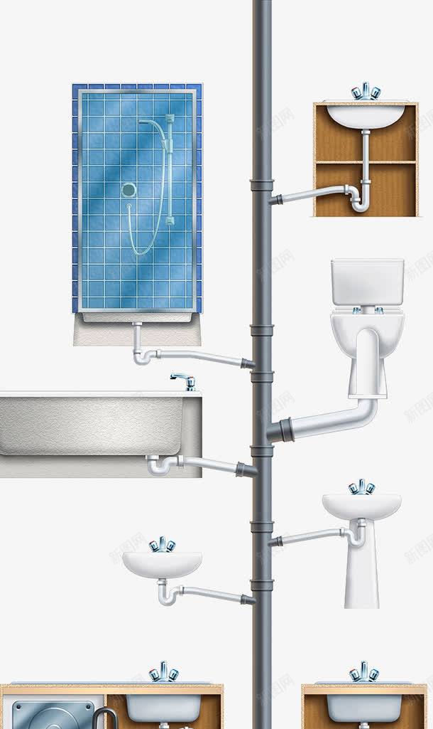 洗手间管道png免抠素材_新图网 https://ixintu.com 下水道 厕所 塑料管 洗手间 管道设置