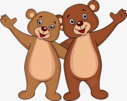 棕色卡通人物两只小熊打招呼高清图片