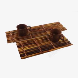 竹子制作不同规格茶垫茶托高清图片