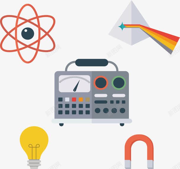 物理电学工具png免抠素材_新图网 https://ixintu.com 仪表盘 灯泡 物理学 电力学 矢量素材 磁铁