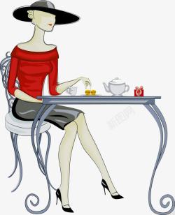 喝下午茶的女人卡通光棍节素材